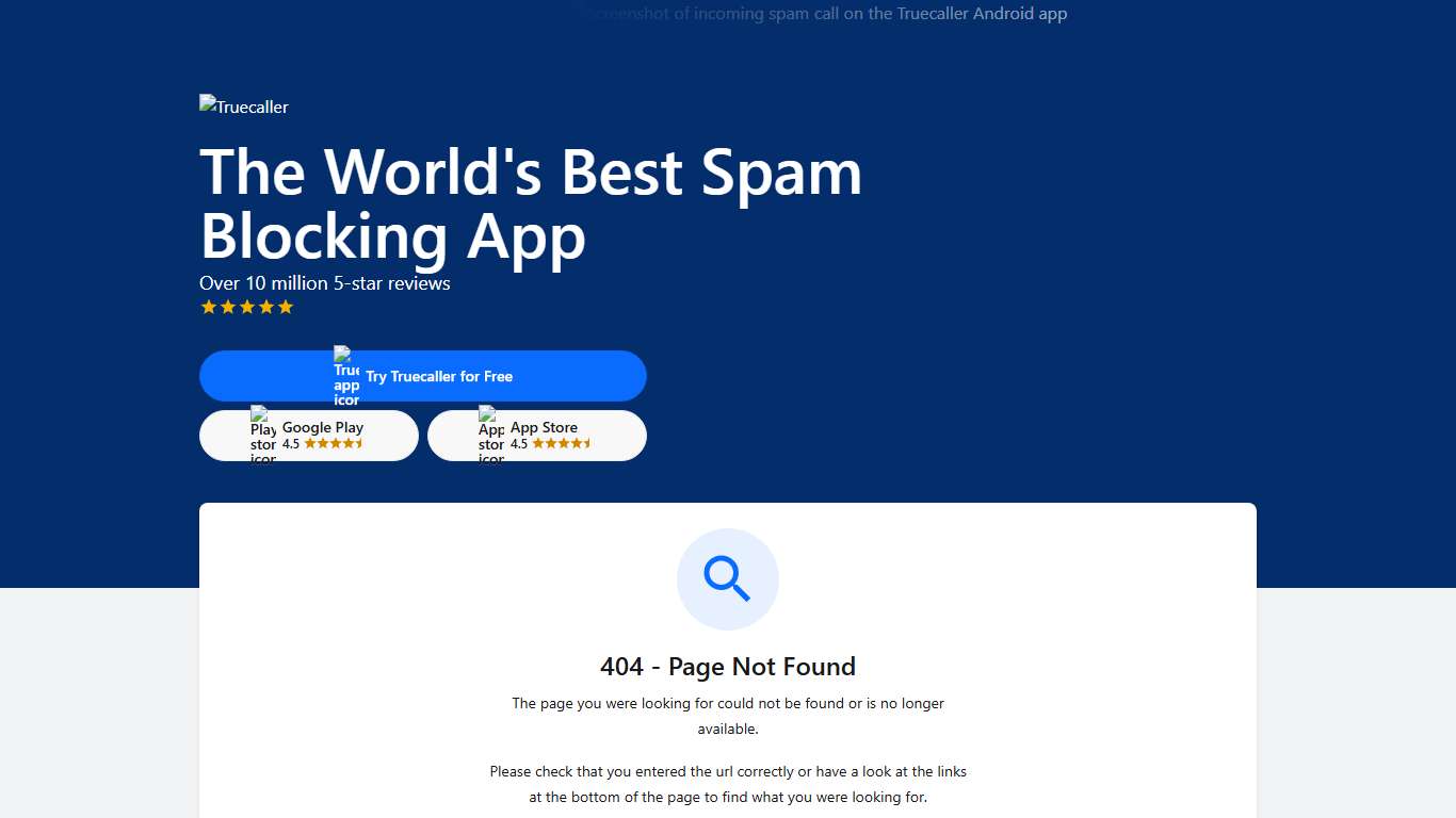 404 - Page Not Found Truecaller